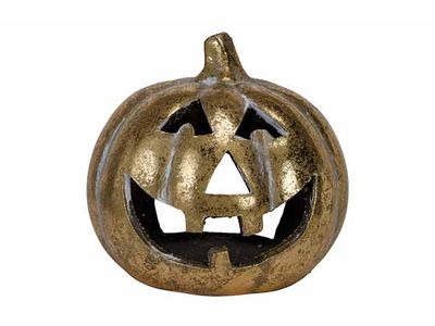 Tete Citrouille Big Teeth Tl-holder Dore  16,5x16,1xh16cm Rond Polyresine