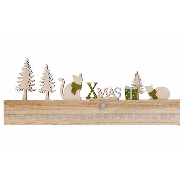 Letterdeco Xmas Cats Xmas Trees Natuur 3 5x2xh13,5cm Langwerpig Hout 