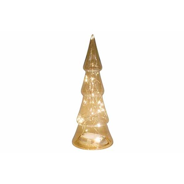 Kerstboom Led Goud 10x10xh27cm Glas Excl 3 Aaa Batt 