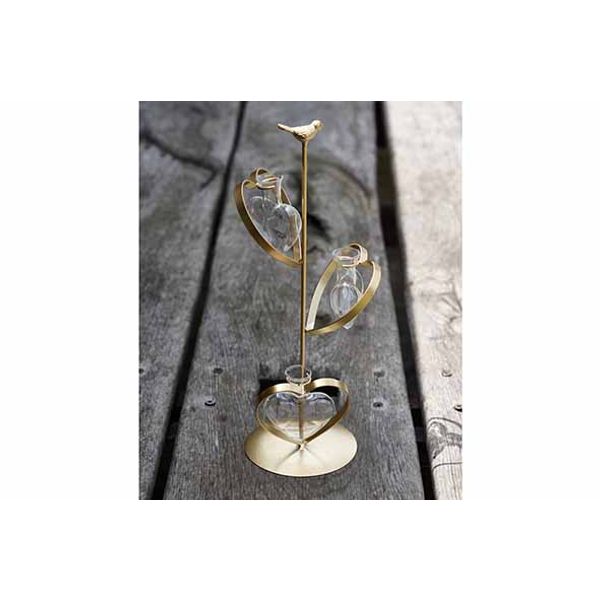 Cosy @ Home Toren Holder 3 Heart Vases 8x3x9cm Goud 14x14xh39cm Langwerpig Metaal