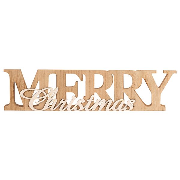 Letterdeco Merry Christmas Natuur 42x10x H2,3cm Langwerpig Hout 