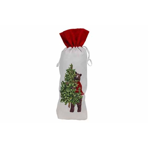 Flessenzak Bear Holding Xmas Tree Multi- Kleur 14x,1xh35cm Rechthoek Textiel 