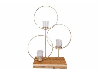 Theelichthouder 3 Circles Goud 35x10xh4 7cm Metaal