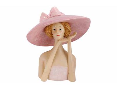 Beeld Lady With Hat Roze 21x14xh23cm And Ere Polyresin