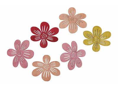 Strooideco Set6 Flower Mix Multi-kleur D 6cm Hout