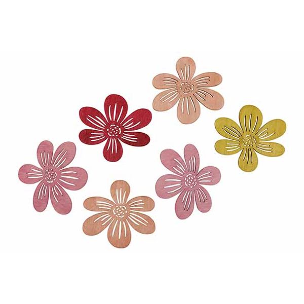 Cosy @ Home Strooideco Set6 Flower Mix Multi-kleur D 6cm Hout