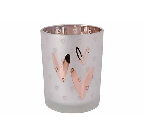 Bougeoir Rose Gold Hearts  Blanc 10x10xh 12,5cm Verre  Cosy @ Home