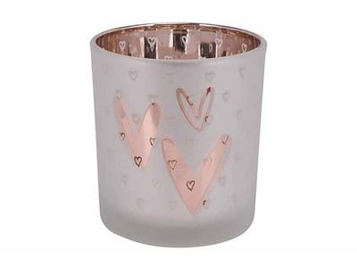 Bougeoir Rose Gold Hearts  Blanc 7x7xh8c M Verre