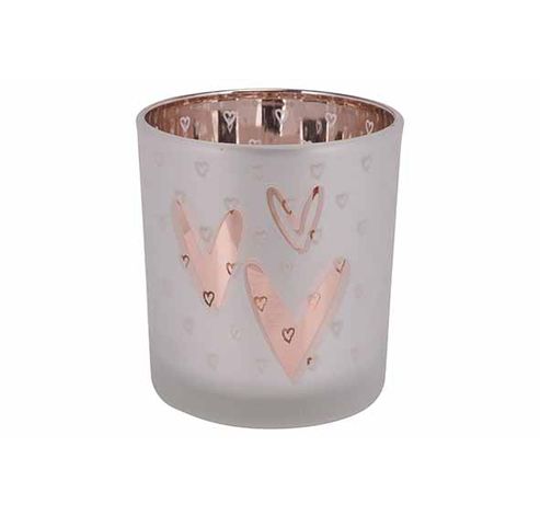 Theelichthouder Rose Gold Hearts  Wit 7x 7xh8cm Glas  Cosy @ Home