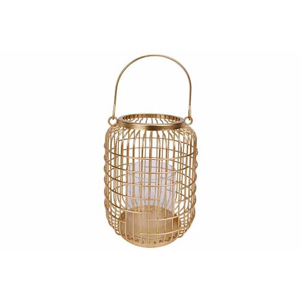 Cosy @ Home Lantaarn Mesh Goud 15x15xh19cm Rond Meta Al-glas