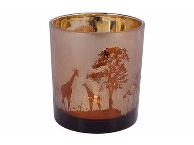 Theelichthouder Safari Gold Bruin 7x7xh8 Cm Glas