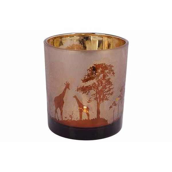 Theelichthouder Safari Gold Bruin 7x7xh8 Cm Glas 