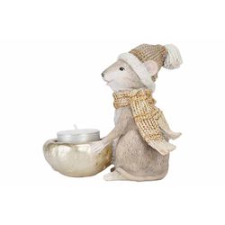 Cosy @ Home Theelichthouder Mouse Scarf And Cap Groe N 12,9x7,1xh12cm Langwerpig Polyresin 