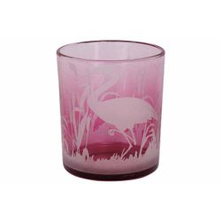 Cosy @ Home Theelichthouder Flamingo Fuchsia 9x9xh10 Cm Glas 