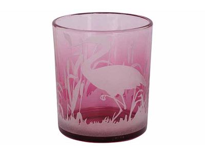 Theelichthouder Flamingo Fuchsia 9x9xh10 Cm Glas