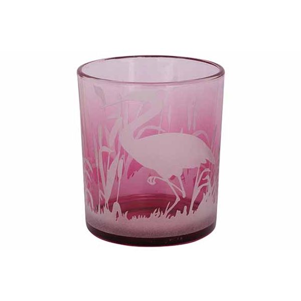 Cosy @ Home Theelichthouder Flamingo Fuchsia 9x9xh10 Cm Glas