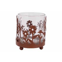 Cosy @ Home Theelichthouder Flowers Roest 7,5x7,5xh9 Cm Glas Metaal 