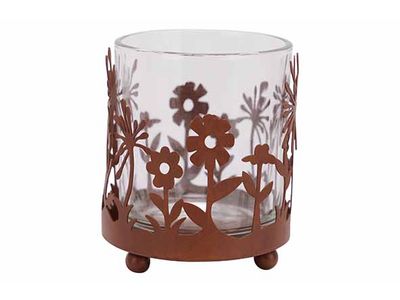 Bougeoir Flowers Rouille 7,5x7,5xh9cm Ve Rre Metale