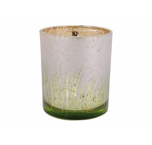 Theelichthouder Grass Groen - Wit  9x9xh 10cm Glas  Cosy @ Home