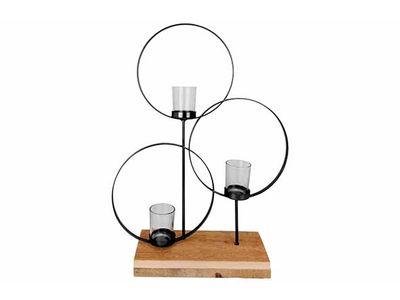 Theelichthouder 3 Circles Zwart 5x10xh47 Cm Metaal