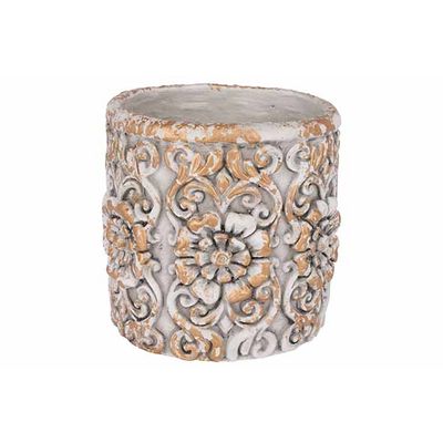 Bloempot Retro Flower Creme 14x14xh13cm Cilindrisch Cement  Cosy @ Home