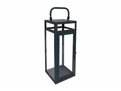 Lanterne Vert Fonce 12,5x12xh31,5cm Carr E Metal-verre