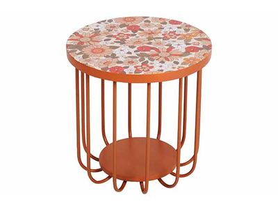 Bijzettafel Table Top Floral Print Multi -kleur 30x30xh30,5cm Rond Metaal