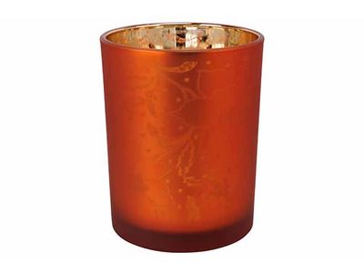 Theelichthouder Flowers Oranje 10x10xh12 ,5cm Glas