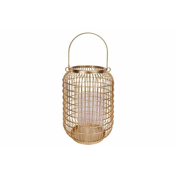 Lantaarn Mesh Goud 17x17xh23cm Rond Meta Al-glas 