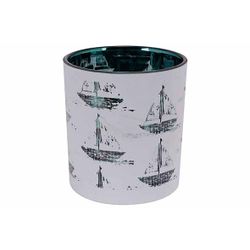 Cosy @ Home Theelichthouder Boats Wit-groen 7x7xh8cm Glas 