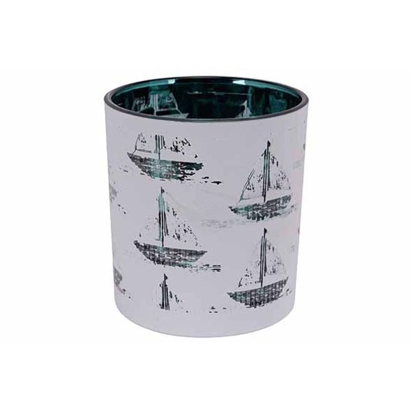 Cosy @ Home Theelichthouder Boats Wit-groen 7x7xh8cm Glas