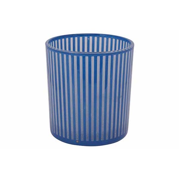 Theelichthouder Stripes Blauw 7x7xh8cm G Las 