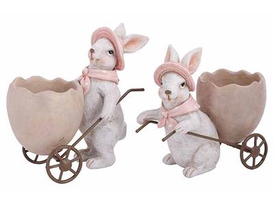 Konijn Ass2 Egg Pot Wheelbarrow Creme 12 ,5x6,5xh13cm Andere Polyresin