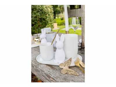 Konijn Flocked Wit 6,5x4,5xh15cm Kunstst Of