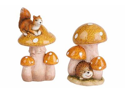 Paddenstoelen Squirel And Hedgehog 2ass Bruin 10x10xh18cm Keramiek