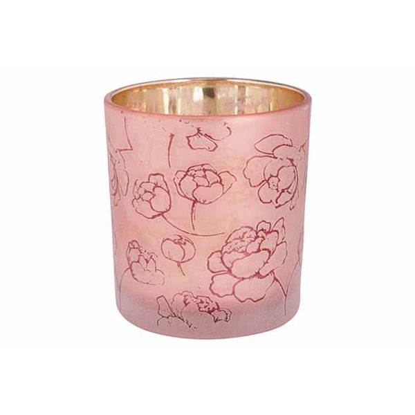 Cosy @ Home Theelichthouder Roses Roze 7x7xh8cm Glas 