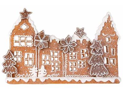 Theelichthouder Cookie Houses Bruin 29x9 Xh17cm Polyresin