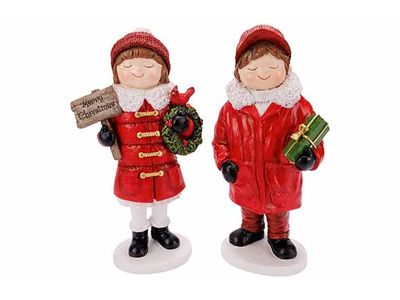 Kind Boy Girl 2ass Rood Wit 14x10xh30cm Polyresin