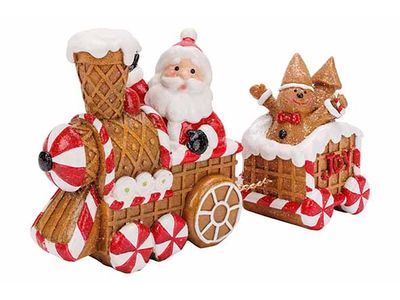 Pere Noel In Coockie Train Brun 22x7xh12 Cm Polyresine