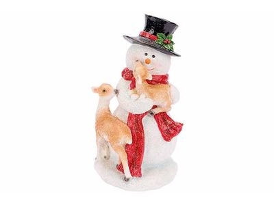 Sneeuwman With Deers Rood Wit 12x12xh21c M Polyresin