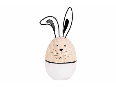 Konijn Metal Ears Egg Shape Wit 8,5x8,5x H18,5cm Andere Hout