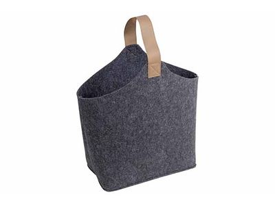 Mand Leather Handle Donkergrijs 40x25xh5 0cm Vilt