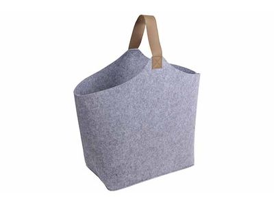 Mand Leather Handle Lichtgrijs 50x30xh60 Cm Vilt
