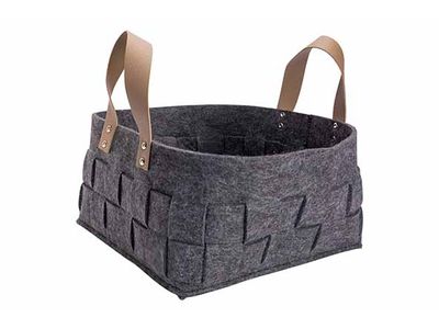 Mand Woven Donkergrijs 28x28xh16cm Vilt 