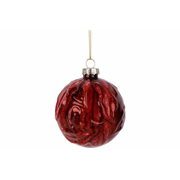 Kerstbal Marble Donkerrood D8cm Glas  