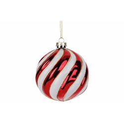 Kerstbal Spiral Rood Wit D10cm Glas  