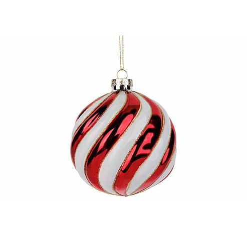 Boule Noel Spiral Rouge Blanc D10cm Verr E  Cosy @ Home