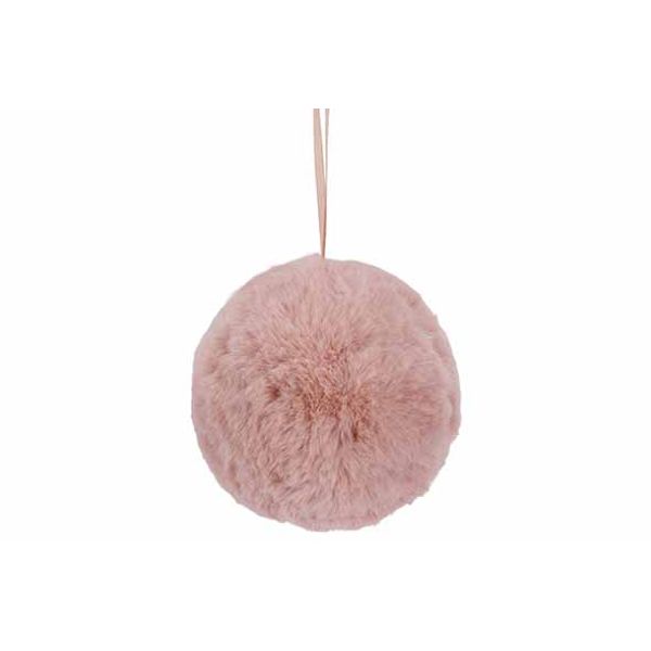 Kerstbal Fur Roze 10x10xh10cm Rond  