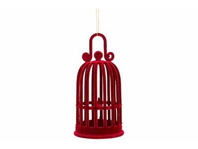 Suspension Bird Cage Flocked Bord Eaux 6x6xh13cm Plastic