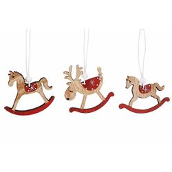 Hanger Set9 Deers And Horses Rood 6xh7cm  Hout 